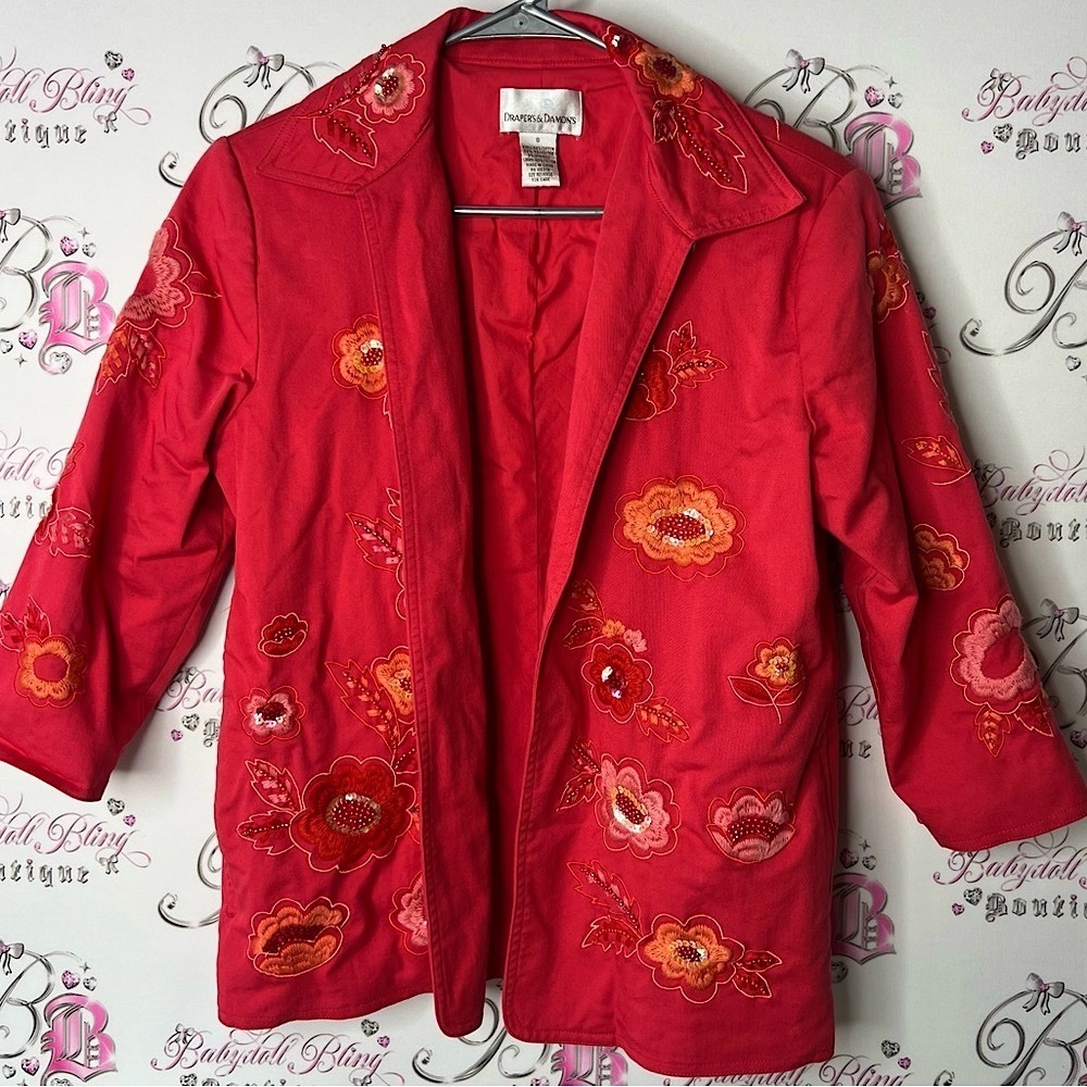 Drapers & Damon’s jacket blazer embroidery sequins Red Floral Embroidered Blazer